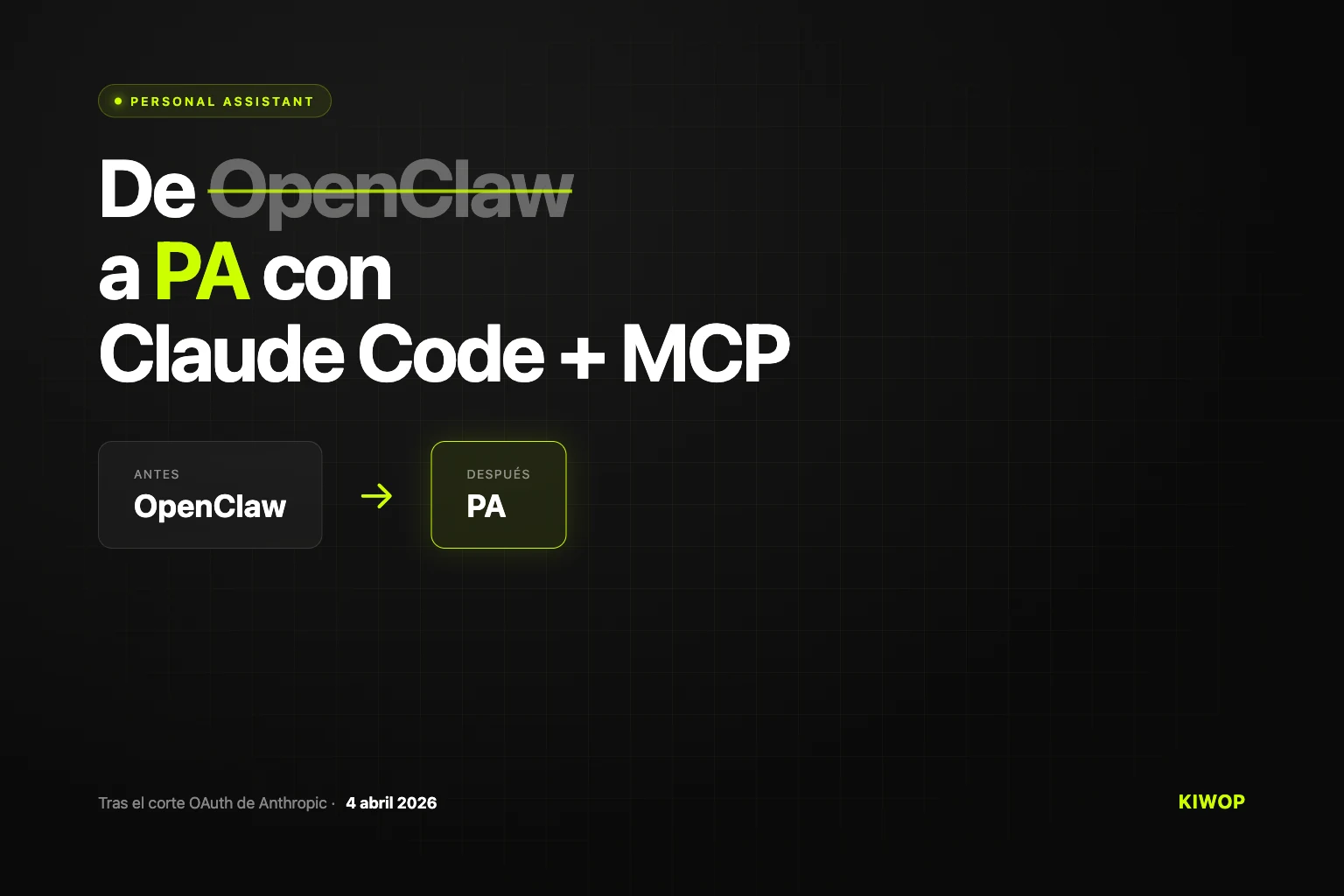 Alternativa a OpenClaw: asistente personal con Claude Code y MCP tras el corte de Anthropic (abril 2026)